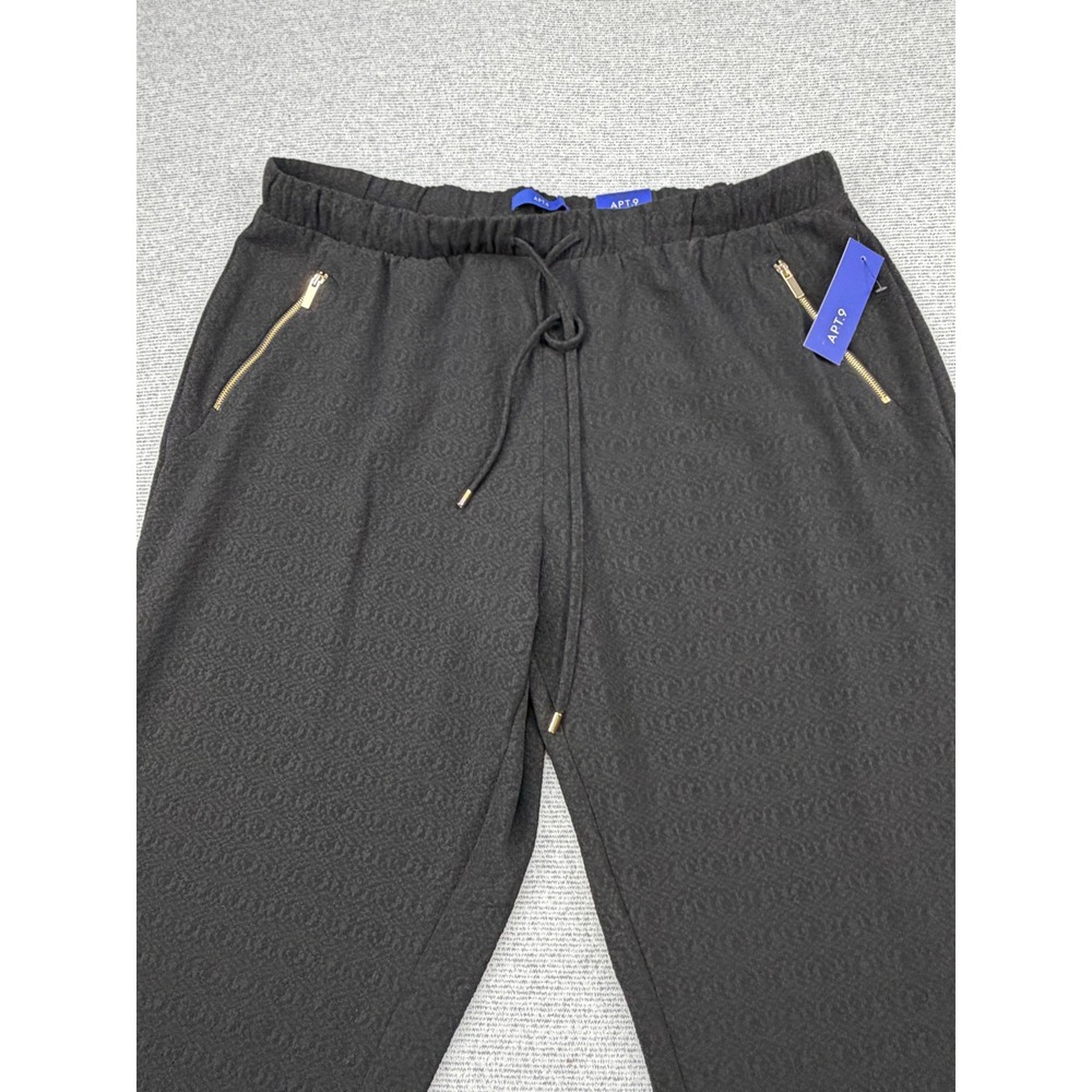 Apt. 9 Womens XL Black Textured Jacquard Jogger Pants Gold Zip Pockets MSRP $48 - Picture 16 of 16